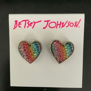 Betsey Johnson rainbow heart stud earring